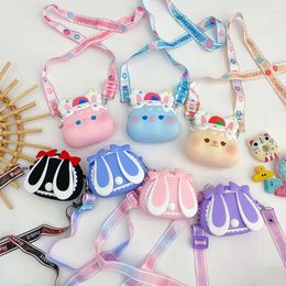 Fashion kids cartoon change purse Cute baby boys girls bunny ear bowknot princess one shoulder bag children silicone bag mini zero wallets F1282