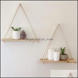 Other Home Decor Garden Premium Wood Swing Hanging Rope Wall Mounted Floating Shees Plant Flower Pot Decorative Wooden Sheing Crafts Drop