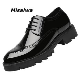 Misalwa Platform High Heel 4/7/9 CM Height Increase Casual Men Brogue Patent Leather Shoe Man Oxford Dress Shoes Elevator Formal 220318