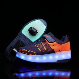 Athletic & Outdoor Kids LED Wheel Shoes For Boys Roller Skate With Lights USB Charged Children Sneakers OrangeAthletic AthleticAthletic