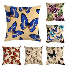 Cushion/Decorative Pillow 45*45cm Colorful Butterfly Cushion Cover Linen Throw Home Car Sofa Decorative Pillowcase Beautiful Is No Overnight