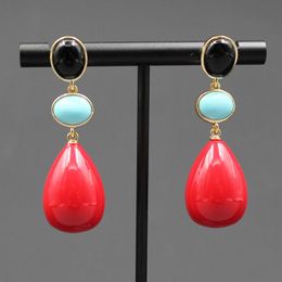 jade earings Australia - Dangle & Chandelier Jewelry Red Jade Quartz Blue Turquoise Onyx Natural Stones Earrings 925 Silver Needle Stud TrendDangle