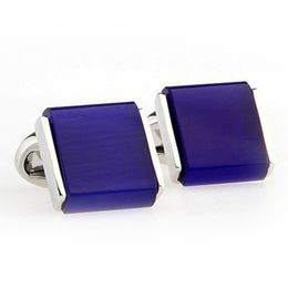 Blue Opal Stone Cufflinks for Mens Shirt Cuffs High Quality Square Cuff links Wedding Grooms Gift Free DIY Jewellery