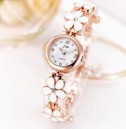 Women Small Gold Bangle Bracelet Luxury Watches Blossom Stainless Steel Ladies Quartz Wristwatch Flower Leaf Casual Women Dress Colck