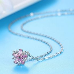 Earrings & Necklace Set Women Sakura-shaped Rhinestone Pink Sparkling Korean Japan Style Stud For BanquetEarrings &Earrings