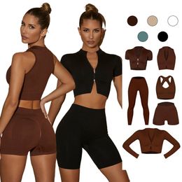 Seamless Yoga Set Women Workout 2pcs Two Piece Crop Top Shirt Shorts Gym Suit Outfits Fitness Sportwear Clothing W220418