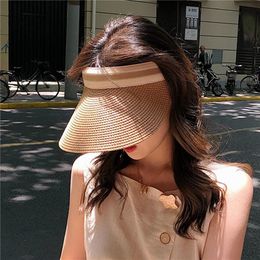 Wide Brim Hats Hat Big Empty Top Female Summer Korean Version Sun Straw Wild Sunscreen Seaside Imitation RaffiaWide