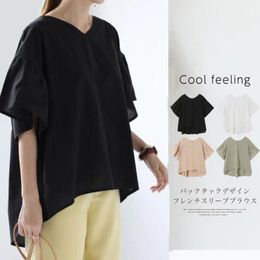 Women's Blouses & Shirts Cotton Linen Short Sleeve Shirt Loose Summer Top Japan Korea De Mujer Womens TopsWomen's