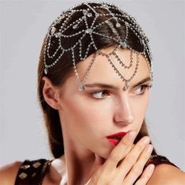 Elegant Wedding Bridal Crystal Headband Indian Forehead Hairband Rhinestone Crown Tiara Princess Queen Headdress Hair Chain Ornament