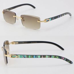 New Diamond cut Original Seashell Inside Black Buffalo Horn Sunglasses 3524012 Fashion Style Metal Rimless vertical stripes Male Female Sun Glasses Size 57-18-140MM