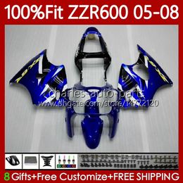 100% Fit OEM Body For KAWASAKI NINJA ZZR-600 600 CC 600CC 05-08 Bodywork 134No.14 ZZR 600 ZZR600 05 06 07 08 2005 2006 2007 2008 Injection Mould Fairing Kit blue glossy blk