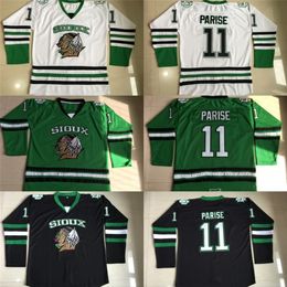 Mit #11 Zach Parise Dakota Hockey Jersey Men's 100% Stitched Embroidery Fighting Sioux DAKOTA College Hockey Jerseys Black White Green