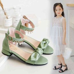 Children Girls Heeled Sandals Summer Kids Shoes with Bow Little Girl Soft-soled dent Princess Sandals Fashion G220418