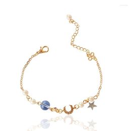 Link Chain Fashion Sweet Flower Star Moon Crystal Rhinestone Pearl Glass Bead Bangle Bracelet For Women Friends On The Hand Jewellery Kent22