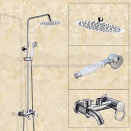 Bathroom Shower Sets Modern Chrome 8"Round Rainfall Set Tub Mixer Faucet Wall Mounted Tap With Hand Sprayer Krs333Bathroom