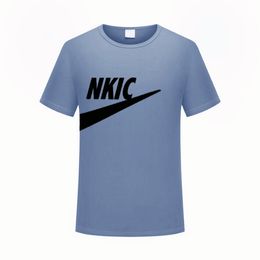 Fashion Brand Quality Cotton T Shirt for Men O-neck Slim Short Sleeve letter Print Men Blue T-shirt Summer Men's Clothing Plus Size S-2XL