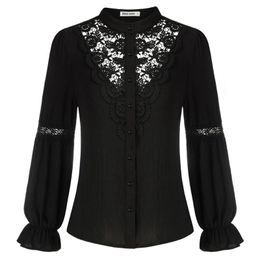 Women's Blouses & Shirts KARIN Women Retro Long Sleeve Lace Victorian Hollow Out Button Down Shirt Tees Office Lady Workwear A50Women's