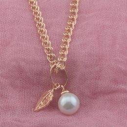 Pendant Necklaces Women 585 Rose Gold Color Simulated Pearl Link Leaf Optional NecklacePendant