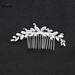 Hair Clips & Barrettes Wedding Side Combs Glittery Leaves Shaped Rhinestone Glass Bridal Alloy Metal Accessories For Bride VLHair