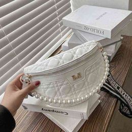 Waist Bags New Fashion Versatile Super Fire Pearl Chain Handbag Embroidered Thread Chest Bag Messenger Student Mobile Phone Bag Foreign Style Waist