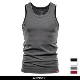AIOPESON Casual Slim Fit Men s Tank Tops Solid Colour Quality 100 Cotton Gym Clothing Sporting Bodybuilding 220624