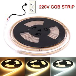 Strips 220V COB LED Strip Flexible Neon Light Bar IP67 Dimmable Driverless FOB Linear Tape Lamp 5M 10M RA 90 420LED/MLED