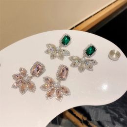 Dangle & Chandelier Beautiful Shinning Crystal Rhinestones Leaf Drop Earrings For Women Korean Style 2022 New Pendientes