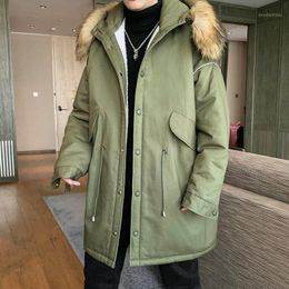 Piumino da uomo Cappotto invernale caldo da uomo Piumino confezionato lungo con pelliccia rimovibile con cappuccio Stretwear Abbigliamento da uomo Parka coreano