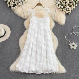 Casual Dresses Clothland Women Sweet White Mini Dress 3D Flowear Sleeveless Backless Straight Female Cute Cami Vestidos QB92Casual