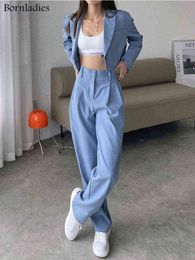 Bornladies Autumn Two Piece Sets Korean Fashion Blazer Suits Women Crop Coat and Pant Suits Long Sleeve Ensemble 2 Pieces Outfit T220731