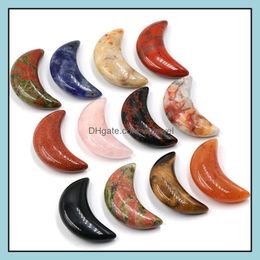 Stone Loose Beads Jewellery 30Mm Natural Crystal Reiki Healing Crescent Moon Hand Piece Mineral Crystals Tumbled Stones Gems Dhsbv