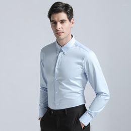 Men's Dress Shirts Brand Men's Cotton Blend Shirt Regular Fit Fashion Solid Colour Long Sleeve Men Business Suits ShirtsMen's