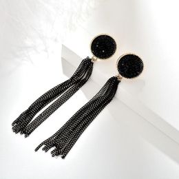 Clip-on & Screw Back Trendy Vintage Long Chain Tassel Clip Earrings Gold Maxi Hanging Ear Clips For Women Without Piercing Party Jewellery