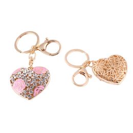 Fashion keychain Sweet Love Heart Rose Flower Keyring Crystal Multicolor Medium Women Charm Handbag Key Holder Girl Bag Jewellery