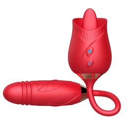 Vibrator Sex Toy Massager Rose Tongue Licking Vibration 2-in-1 Toys for Couples Double Penetration Dildo Clitoris Nipple Stimulator 4KQ3