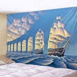 Seaview Sailing Tapestry Hippie Home Living Room Decoration Wall Rugs Bedroom Decor Aesthetic Hanging J220804