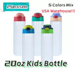 USA Warehouse!!! 20oz Sublimation STRAIGHT Kids Water Bottle Sippy Cups with flip on the top Stainless Steel Baby Bottle Feeding Nursing Bottle Local Warehouse