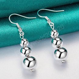 925 Sterling Silver 6 8 10mm Hollow Bead Ball Dangle Earrings For Woman Wedding Engagement Fashion Party Charm Jewellery