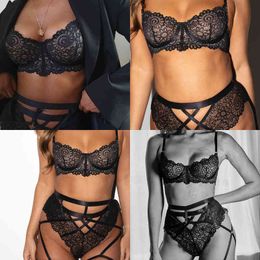 Nxy Sexy Underwear Sexy Lingerie 2022 New Women's Lace Eyelashes Lace Sling Sexy Suit Lingerie Set with Robe Stripper Clothes Underwear Women 220509