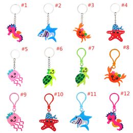 Cute PVC Marine Animals Keychain Party Favour Cartoon Shark Crab Tortoise Shape Keyring Car Key Holder Backpack Bag Charm Accessories