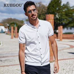 KUEGOU cotton cardigan polo shirt summer Men's poloshirt fashion extension men polo shirts short sleeves top plus size ZT-3391 220408