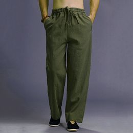 Calça masculina de linho de algodão calça chinesa calça de rua masculino calça de primavera de verão masculino casual roupas de moletom