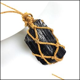 Pendant Necklaces Pendants Jewelry Irregar Natural Black Energy Stone Rope Braided Handmade With Chain Dhnbp