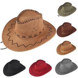 Berets Unisex Adult West Cowboy Hat Grassland Sunshade Cap Faux Leather Splicing Cool Retro Models Multiple Colours Hollow Side CapBerets Chu