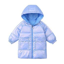 2021 New Winter Fashion Kids Boys Girls Jacket White Duck Down Jackets Long Warm Hooded Children Outerwear For Baby Clothes 2-10Y J220718