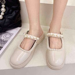Dress Shoes Pearls Mary Janes Women Spring 2022 Beautiful Lolita Woman Lacquer Low Square Heels Pumps Y2k Zapatos 220503