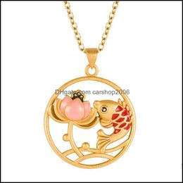 Pendant Necklaces Sand Gold Gilding Lotus Fish Tranquillity And Peace Plate Round Necklace Carshop2006 Drop Delivery 2021 J Carshop2006 Dhoak