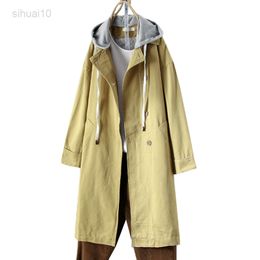 Autumn Long Windbreaker Female Jacket 2021 New Hooded Overcoat Loose Plus Size Cotton Women Trenchcoat Spring Kaki Outerwear L220725