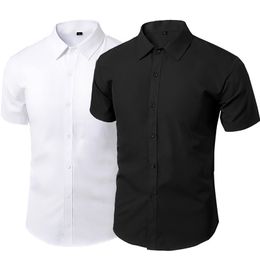 Summer Dress Social Shirts Men Noniron Workwear Male Short Sleeve Slim Shirt White Black Branded Mens Clothing 5XL Vintage 220527