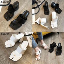 Sandals Eilyken 2022 New Square Nose Design High Heel Slippers Summer Outdoor Slip on Clothing Shoes Ladies Elegant Slides Sandal 220419 220427